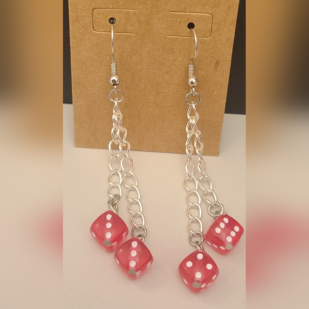 Hot pink chaned dice earings